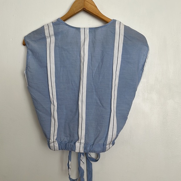 Zara Basic Collection Chambray Striped Faux Wrap Drawstring Crop Top - Picture 3 of 4
